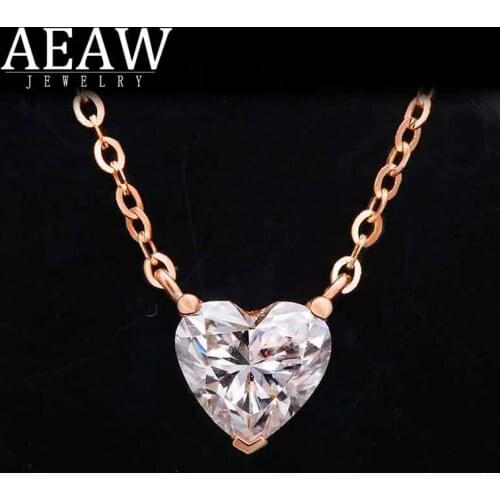 Solid Real 18k Yellow Gold DF Color VVS1 6.5MM 1.0Carat Heart Cut Moissanite Pendant Necklace for Women Love Gift