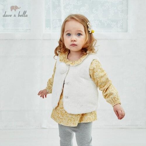 DB14822-2 dave bella winter kids girls cute solid ball padded coat children fashion sleeveless vest