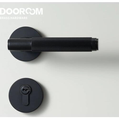 Dooroom Brass Mute Door Lock Set Italian Modern Black Interior Bedroom Bathroom Double Wood Door Lever Set Dummy Lock Handle