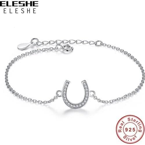 ELESHE 100% 925 Sterling Silver Chain Bracelet Letter U Crystal Zircon Wedding Bracelets for Women Female Jewelry Birthday Gift