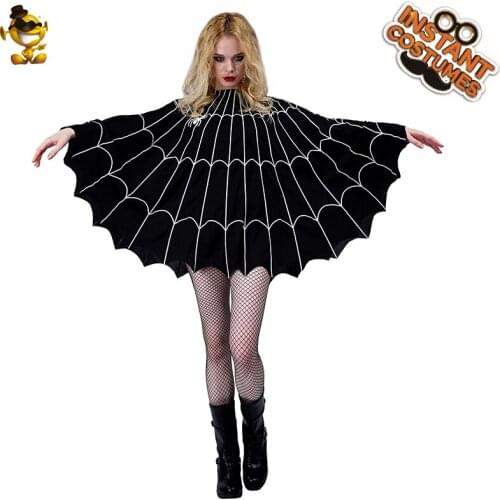 Halloween Women Spider Web Poncho Costume Role Play Halloween Black Spider Cloak Costume