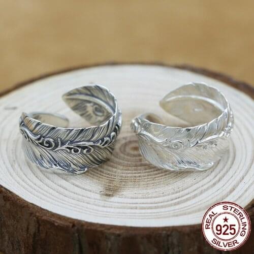 100% S925 sterling silver couple ring personality fashion classic jewelry carved feather flower vine shape to send gifts new hot