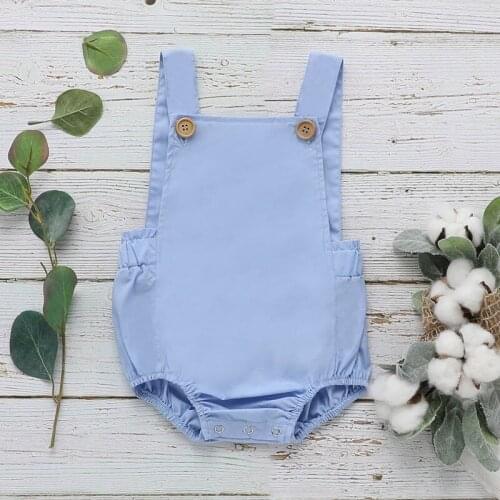 New Arrival Sleeveless Girl Rompers Bibs Decor Cotton Jumpsuits Casual Solid Color One-piece Newborn Baby Girls Clothing