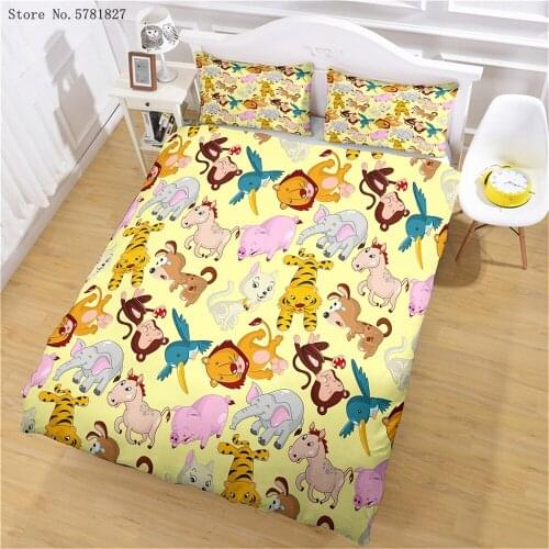 2/3 Pieces Monkey Elephant Horse Tiger Pig Bedding Set 3D Print Animals Duvet Cover Set Single Queen King Bed Quilt Cover