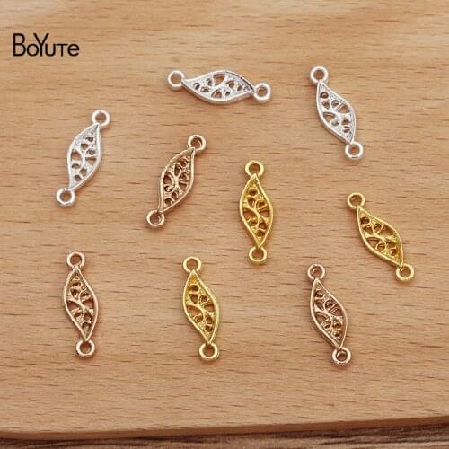 BoYuTe (200 Pieces/Lot) 5.5*17.5MM Alloy Leaf Charms Connector Materials Factory Supply DIY Handmade Jewelry Accessories