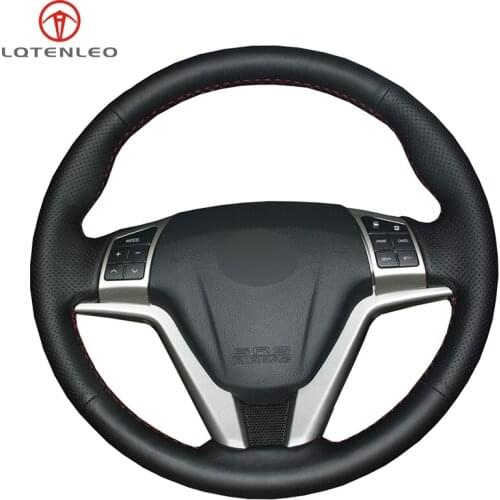 LQTENLEO Black Genuine Leather DIY Hand-stitched Car Steering Wheel Cover For Great Wall Haval Hover H6 2011-2013