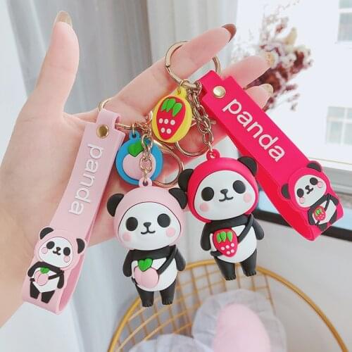 Cute cartoon Panda keychain Silicone Key chains For Women 3D Animal Keyrings Charm Car Key Holder bag ornaments gifts