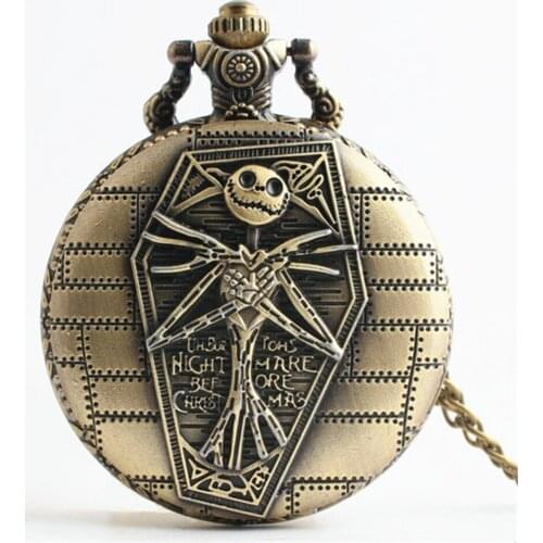 The Nightmare Before Pocketwatch Halloween Skull Men Watche with Necklace Chain Men Children Gift masculino relogio hombre Saati