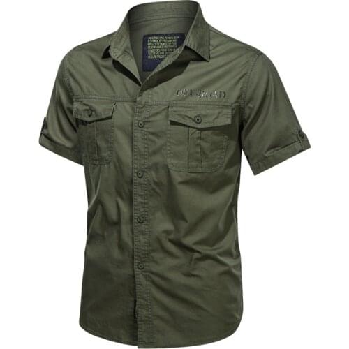 Mens Shirts Summer Short Sleeve Cotton camisa masculina Outdoor Washed Pocket Shirt Breathable Commuter Overalls Walking Shirts