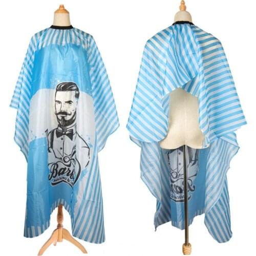 Hairdressing Gown Elastic Easy to Clean Polyester Taffeta Blue White Stripe Hair Dresser Styling Cape for Household Salon