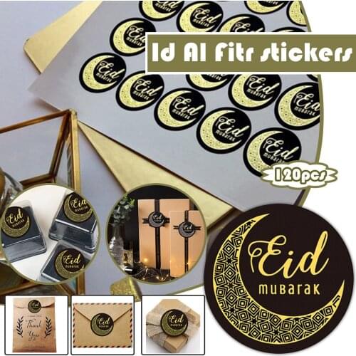 120pcs Ramadan Letter Eid Mubarak Decorations Paper Sticker Gift Lable Seal Sticker Islamic Muslim Eid Al-fitr Decoration Supply