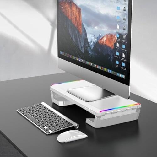 RGB Desktop Monitor Holder 4 USB 2.0 Universal Laptop Stand Base Multi-Function Computer Screen Riser for Home Office Storage