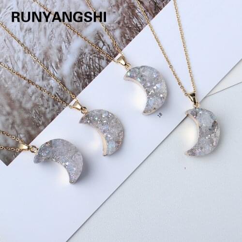 Natural Crystal plating AB color cluster 18K Gold White Moon Pendant healing stone Jewelry Necklace for woman gifts