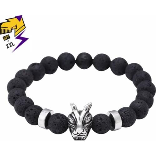 Natural Matte Volcanic Stone Bracelets Stainless Steel Dragon Beads Strand Charm Bracelet for Male DIY Accessories Jewelry