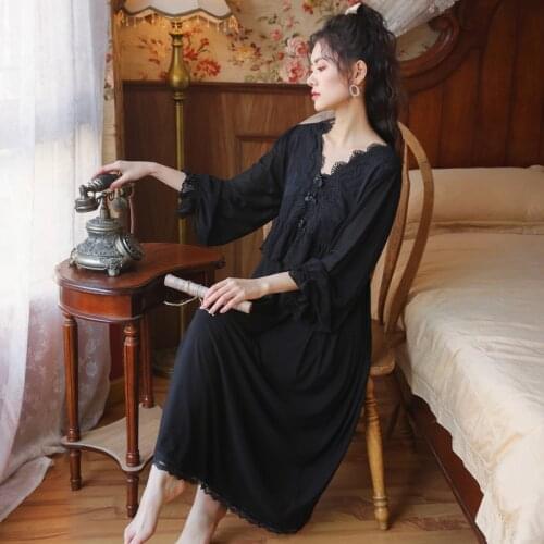 Wasteheart New Women Homewear Female White Black Sexy Sleepwear Night Dress Long Lace V Neck Nightwear Nightgown Court Mesh
