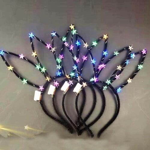 New 16cm star light luminous rabbit ears headband led headband night bar concert bunny cosplay costume christmas