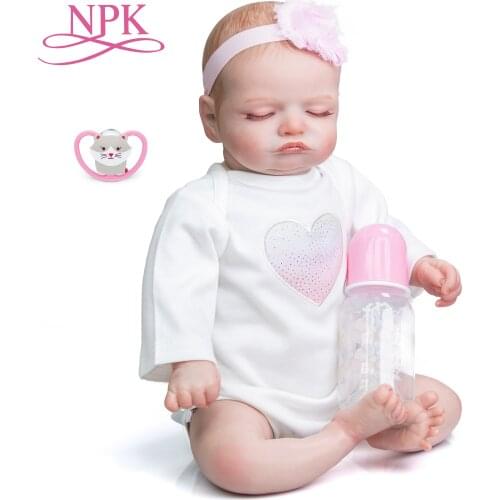 NPK 49CM Rosalie Bebe Doll Reborn Baby Sleeping Girl Soft Body Flexible Hand-Drawing Hair 3D Skin Tone with Veins premie size