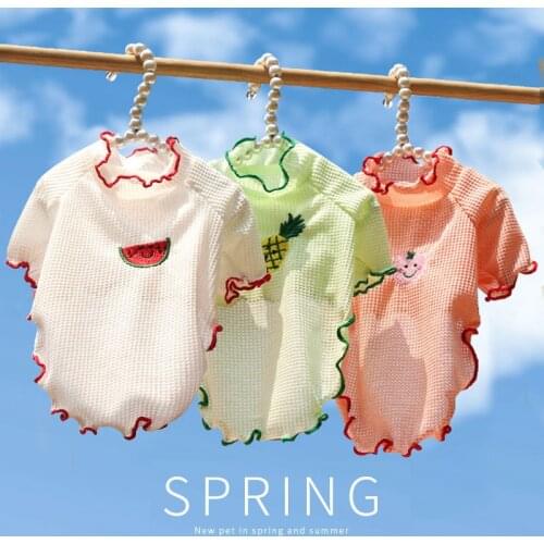 Fruit Embroidery Pet Dog Clothes Watermelon Cute Dog T-shirt For Puppy Breathable Basic Shirt Small Medium Dog Yorkshire Outdoor