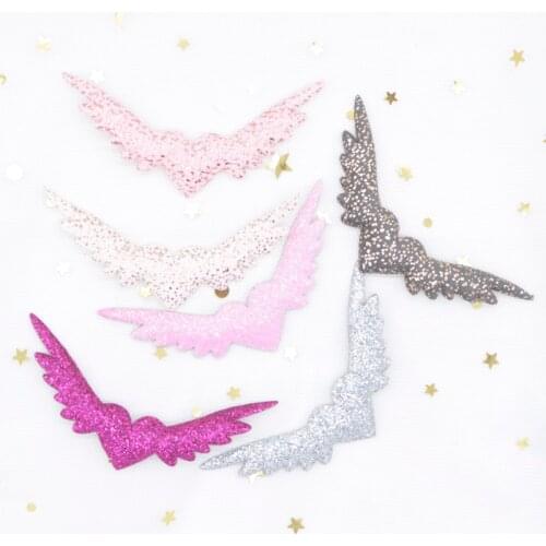 Wholesale 120Pcs 71*32mm Heart Wing Appliques Colorful Glitter Fabric Cupid Wing for DIY Clothes Headwear Bow Decor Patches H47