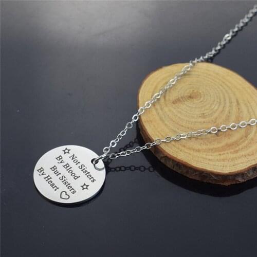 Not Sisters By Blood But Sisters By Heart Engraved Necklace Friendship Gift For Women Girls Teens Round Pendant Necklace