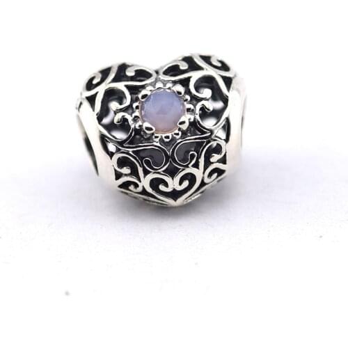 Fits Western Charm Bracelets 925 Sterling Silver Heart Stone October Signing Of Opalescent Pink Crystal Beads Charms Birth