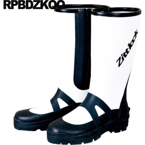 Casual Wedge Waterproof Rubber Fishing Boots Men White Shoes Pvc Slip On Durable Rain Plus Size Mid Calf High Sole Tall Harajuku