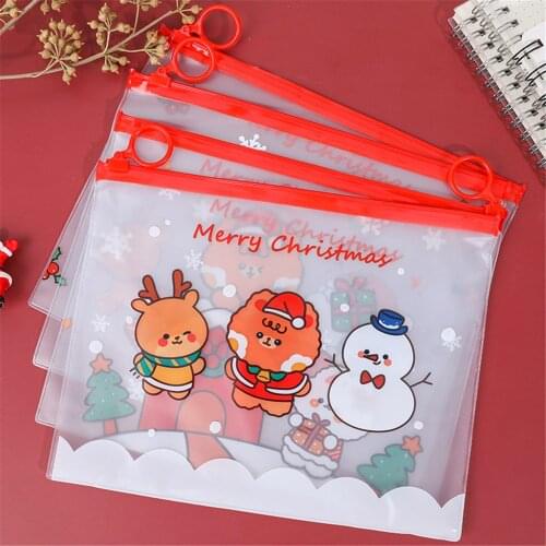 Christmas Transparent File Bag PVC Pen Bag Kawaii Stationery File Folder Large Capacity Documents Case Pencil Desk Organizer Bag