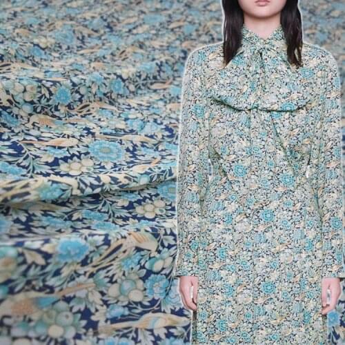 Light Blue Peony Flower Printed Chiffon Fabric 100 % Polyester Dress Shirt Cloth Home Design Textile Sewing Fabric Transparent