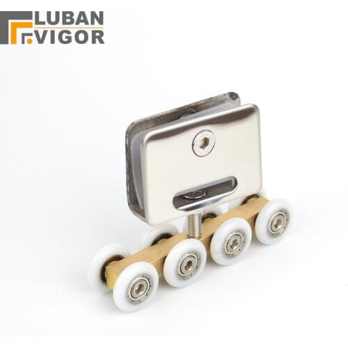 Glass sliding doors,Stainless steel hanging wheels/pulley,glass clamps,8wheels,mirror surface, glass door fittings 2 sets/packag