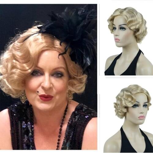 StrongBeauty 19 Colors Finger Wave Wig Black Blonde Orange Bob Short Curly Synthetic Hair for Women 1920s Cosplay Party Costume