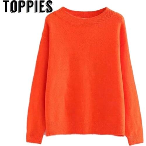 Orange Sweater Women 2019 Autumn Winter Round Neck Thin Sweater Girl Long Sleeve Cheap Jersey Casual Knit Pullovers