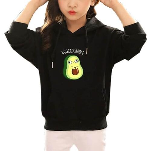 Cartoon Avocado Kawaii Hoodie Girl Cute Cat Avocado Print Baby Winter Black White Sweatshirt Casual Streewear Full Warm Clothes
