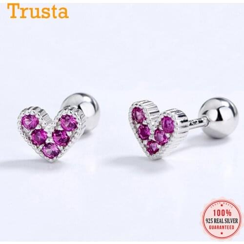 Trustdavis Real 925 Sterling Silver Fashion Romantic Heart CZ Beads Screw Earring For Women Wedding Party Fine Jewelry DA2213