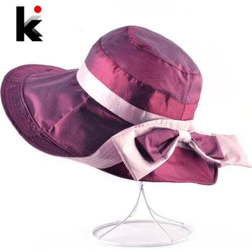 Sunmmer Vintage Sun Cap Women Bow-knot Romantic Beach Hat For Lady Outdoor Casual Foldable Panama Hats Female Floppy Chapeau