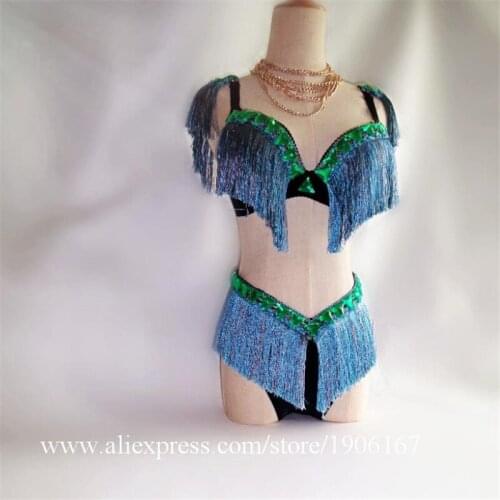 Mirror Man Sexy Lady Tassel Bra And Mirror Shorts Nightclub Bar KTV Party Dance Suit Stage Performance DS Mirror Clothes