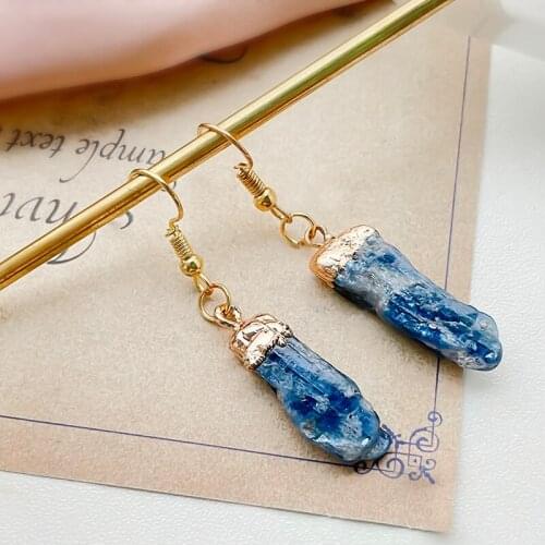 2021 Charm Female Earrings Natural Kyanite Slip Edge Gold-plated Long Earrings for Women Ear Hooks Raw Crystal Fashion Jewelry