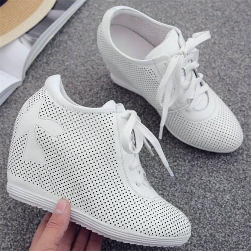 2021 Fashion Sneakers Women Breathable Genuine Leather Wedges High Heel Ankle Boots Female Round Toe Platform Pumps Casual Shoes
