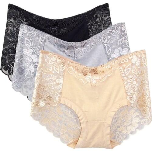 Womens Lace Panties Seamless Mid Waist Panties Sliming Brief Transparent Sexy Lingerie Underwear