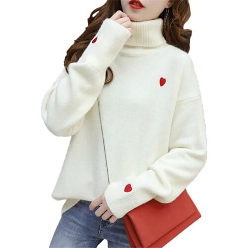 Red Blue White Turtleneck Knitted Sweater Women Jumper Ladies Loose Autumn Winter Thick Warm High Collar Pullover Tops Female