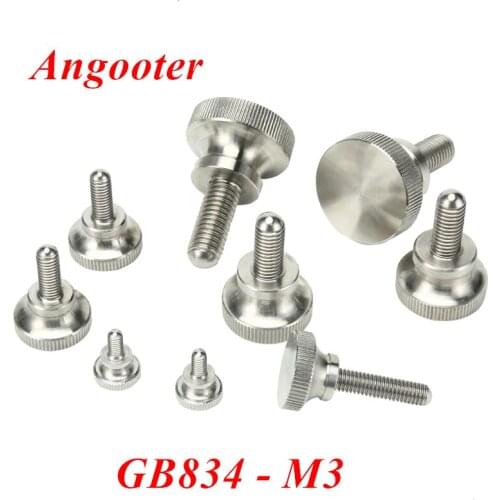 10pcs GB834 M3 Stainless steel Round Head Knurled Thumb Screw Hand Tighten Curtain Wall Glass Lock Screws Adjustable Screws