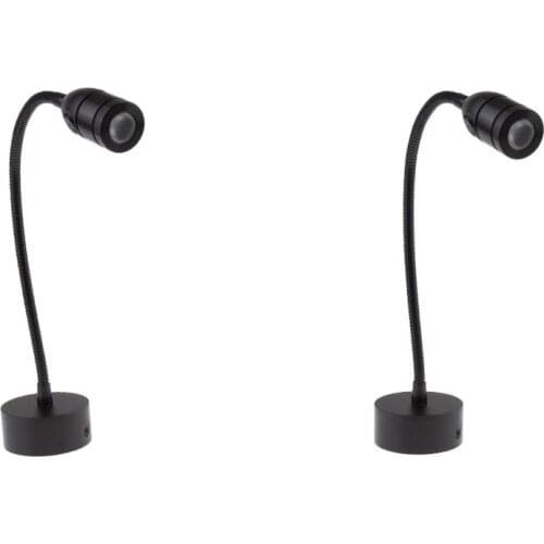 2packs 2W LED Boat Flexible Gooseneck Reading Chart/map Light W/Switch Black