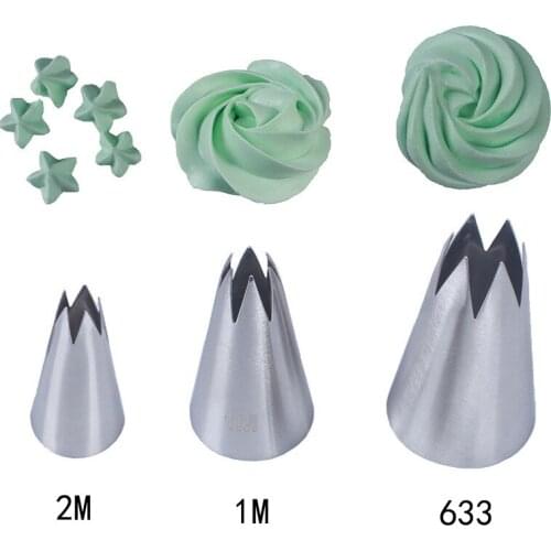 3pcs DIY Stainless Steel Nozzles 1M#2M#633 Icing Piping Nozzles Tips Chocolate Cupcake Flower Bakeware Tools Cake Decorating Too