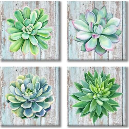 4pcs 5D DIY square/round Diamond painting succulent plants Cross Stitch Diamond Embroidery Pattern Rhinestone home decor J1275