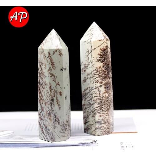 AP 1pcs Crystal Grass Jade Column Healing Energy Stone Quartz Home Decor Reiki Polished Crafts Carved