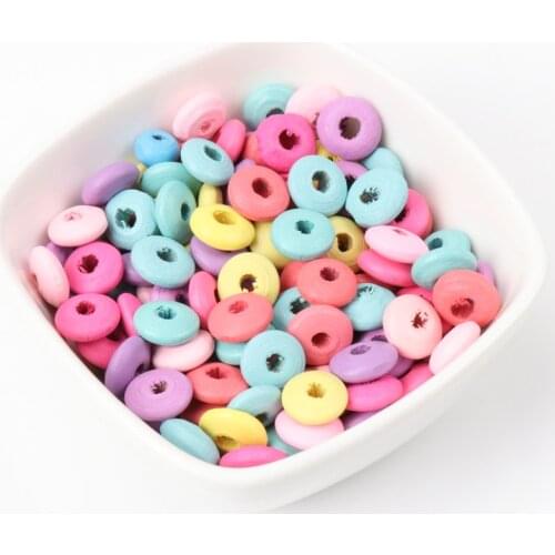5x10mm 200pcs Mixed Color Flat round Wooden Wheel Beads Fit Jewelry DIY MT0559X