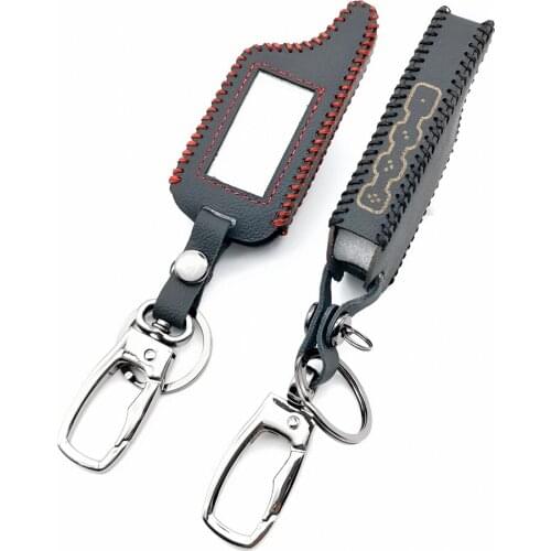 For Scher-khan Logicar A B lcd russian version remote two way car alarm 4 buttons leather case cover car key case