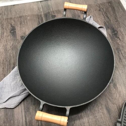 Cast Iron Wok Gas Burner Kitchen Accessories Cooking Pot Traditional Non Stick Frying Pan Cauldron Ollas De Cocina Cookware BC50