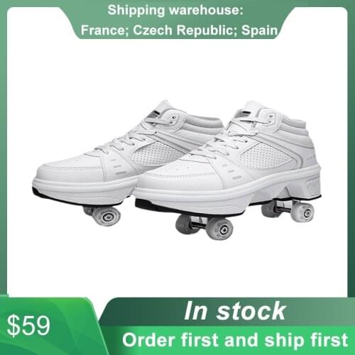 Deformation Shoes Double Row Double-wheel Casual Roller Shoes Automatic Four-wheel Dual-purpose Roller Skates Skateboard Shoes