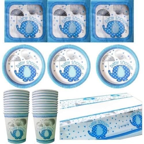 Birthday Party Elephant Theme Kids Boys Favors Tableware Set Plates Cups Glass Dishes Baby Shower Tablecloth Napkins 61pcs/lot