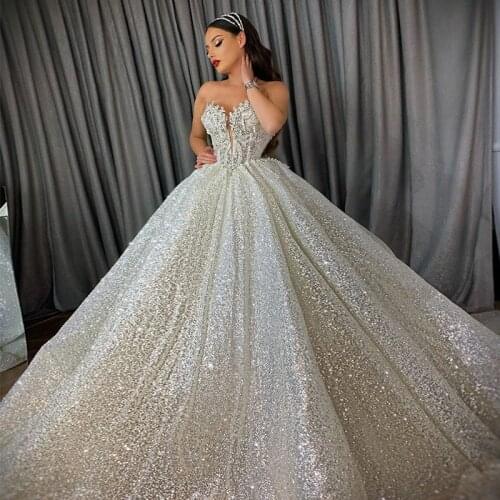 2020 Princess Elegant Sweetheart Glitter Ball Gown Wedding Dress with Rhinestones